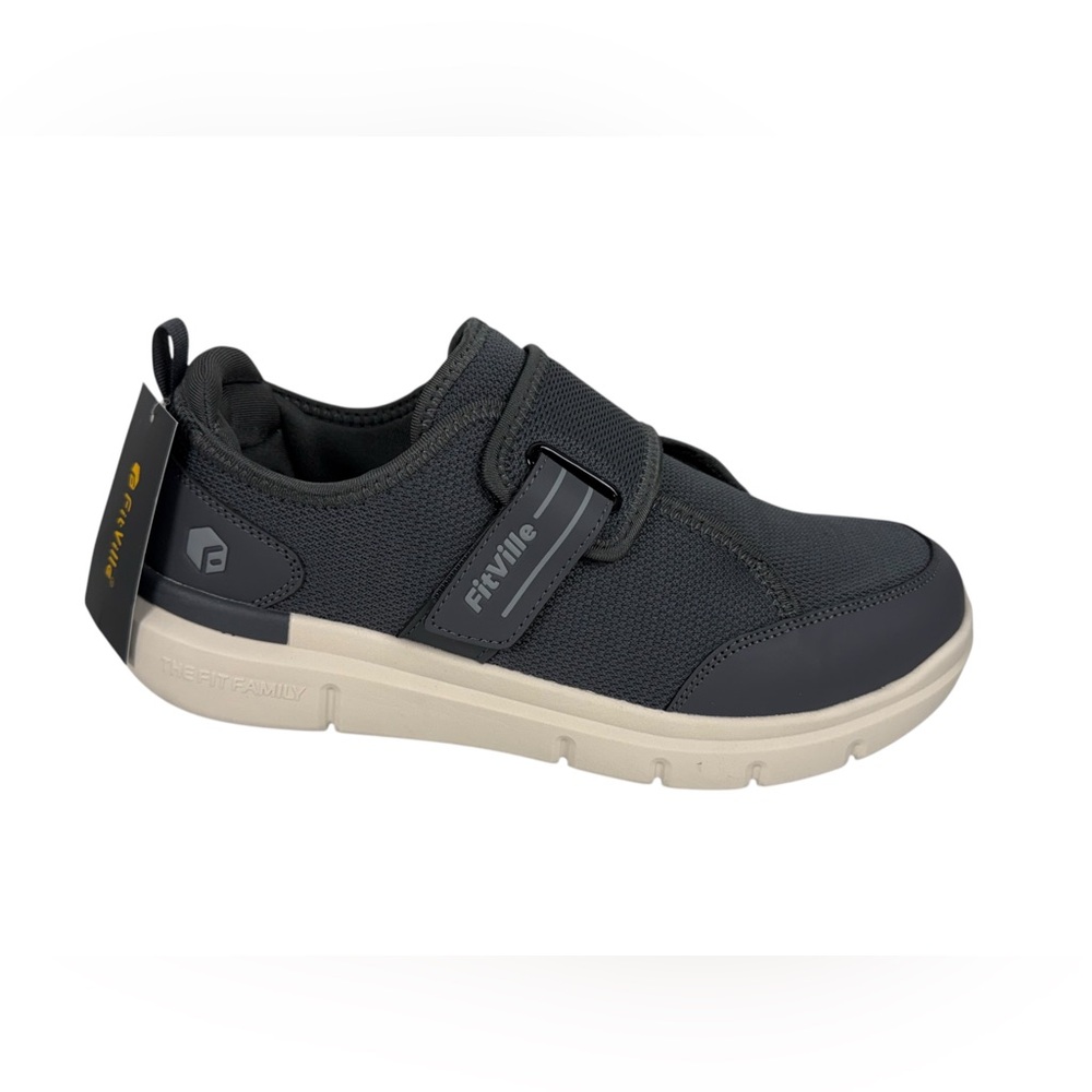 FitVille Diabetic Shoes Mens 12 W Wide Hook and Loop Walking Gray Athletic EUC